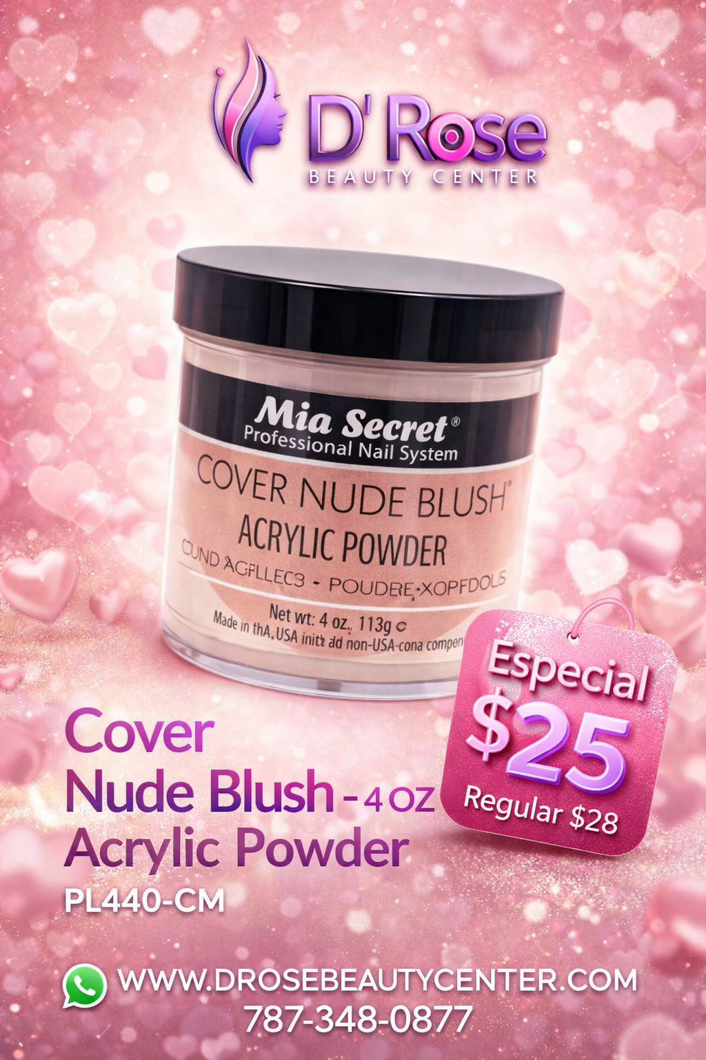 💖✨ Mia Secret® Cover Nude Blush – Acrílico Cover Profesional 4 oz | PL440-CM ✨💖