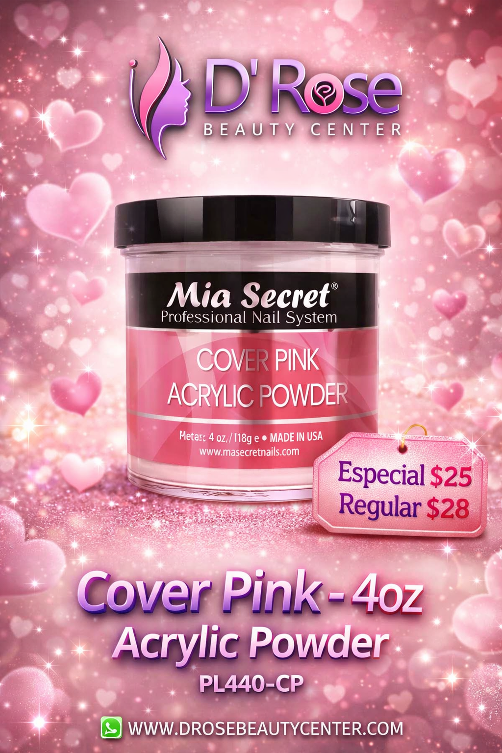 💖✨ Mia Secret® Cover Pink 4 oz – Acrílico Cover Profesional | PL440-CP ✨💖