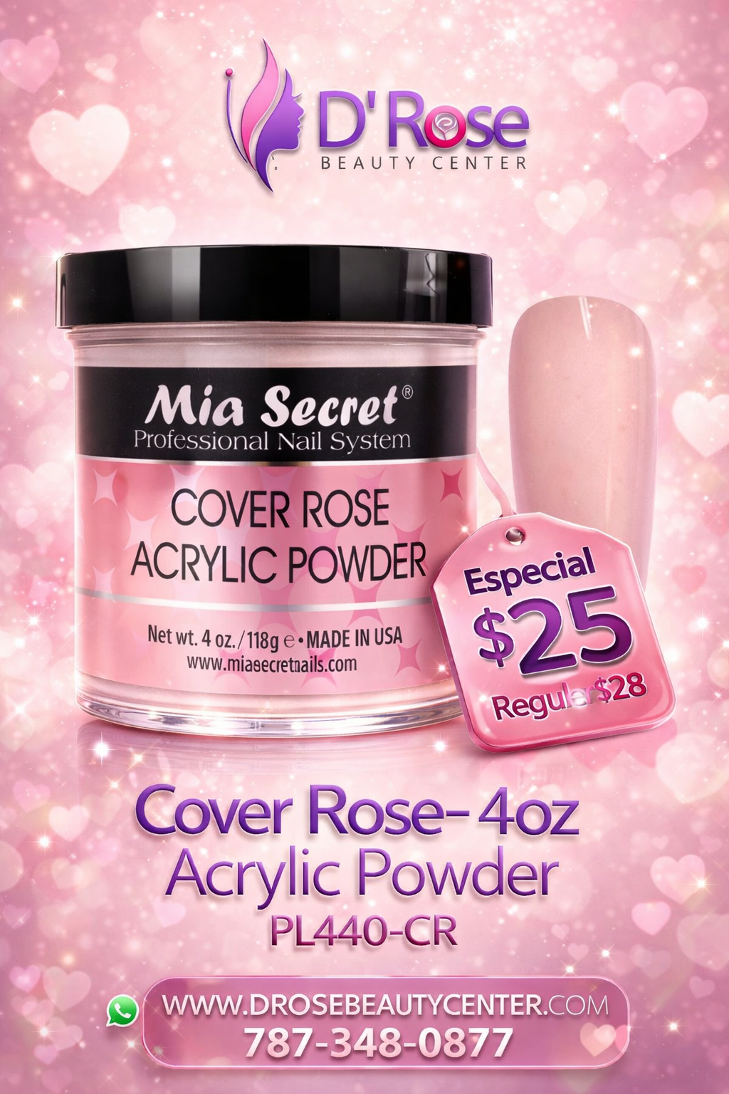 💖✨ Mia Secret® Cover ROSE – Acrílico Cover Profesional 4 oz | PL440-CR ✨💖