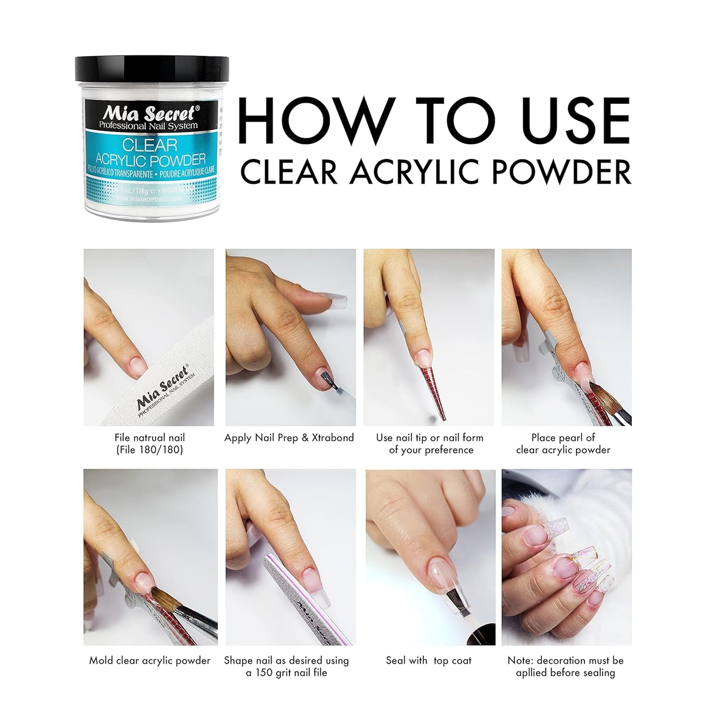 💎✨ Mia Secret® Clear Acrylic Powder 4 oz (118 g) – Acrílico Transparente Profesional PL440-C ✨💎