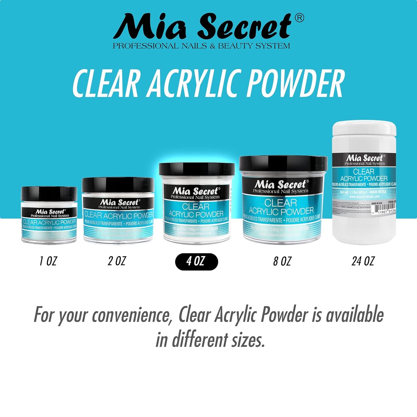 💎✨ Mia Secret® Clear Acrylic Powder 4 oz (118 g) – Acrílico Transparente Profesional PL440-C ✨💎