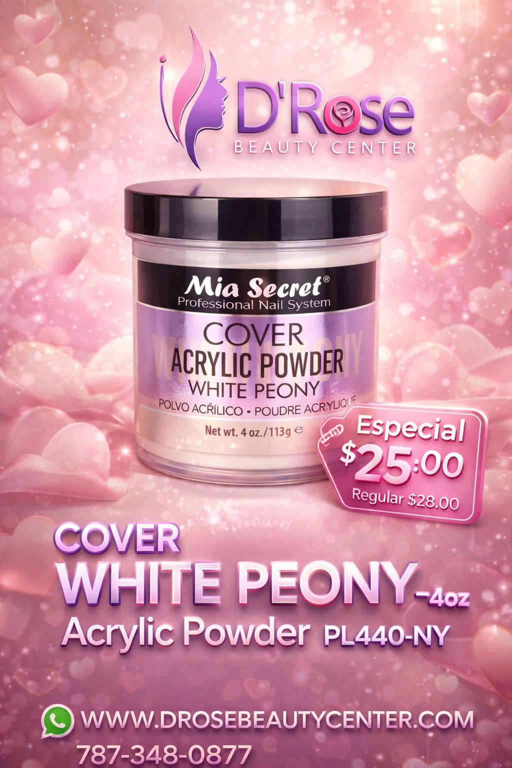 💖✨ Mia Secret® Cover WHITE PEONY 4 oz | Acrílico Cover Profesional PL440-NY ✨💖