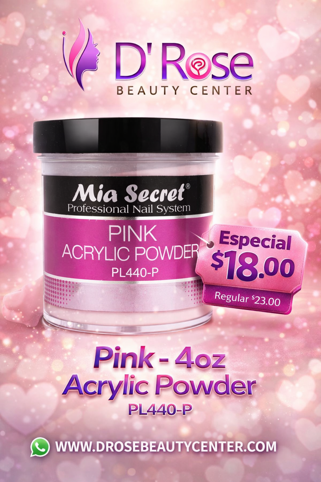 💖✨ Mia Secret® Pink Acrylic Powder 4 oz – Elegancia Natural Profesional (PL440-P) ✨💖