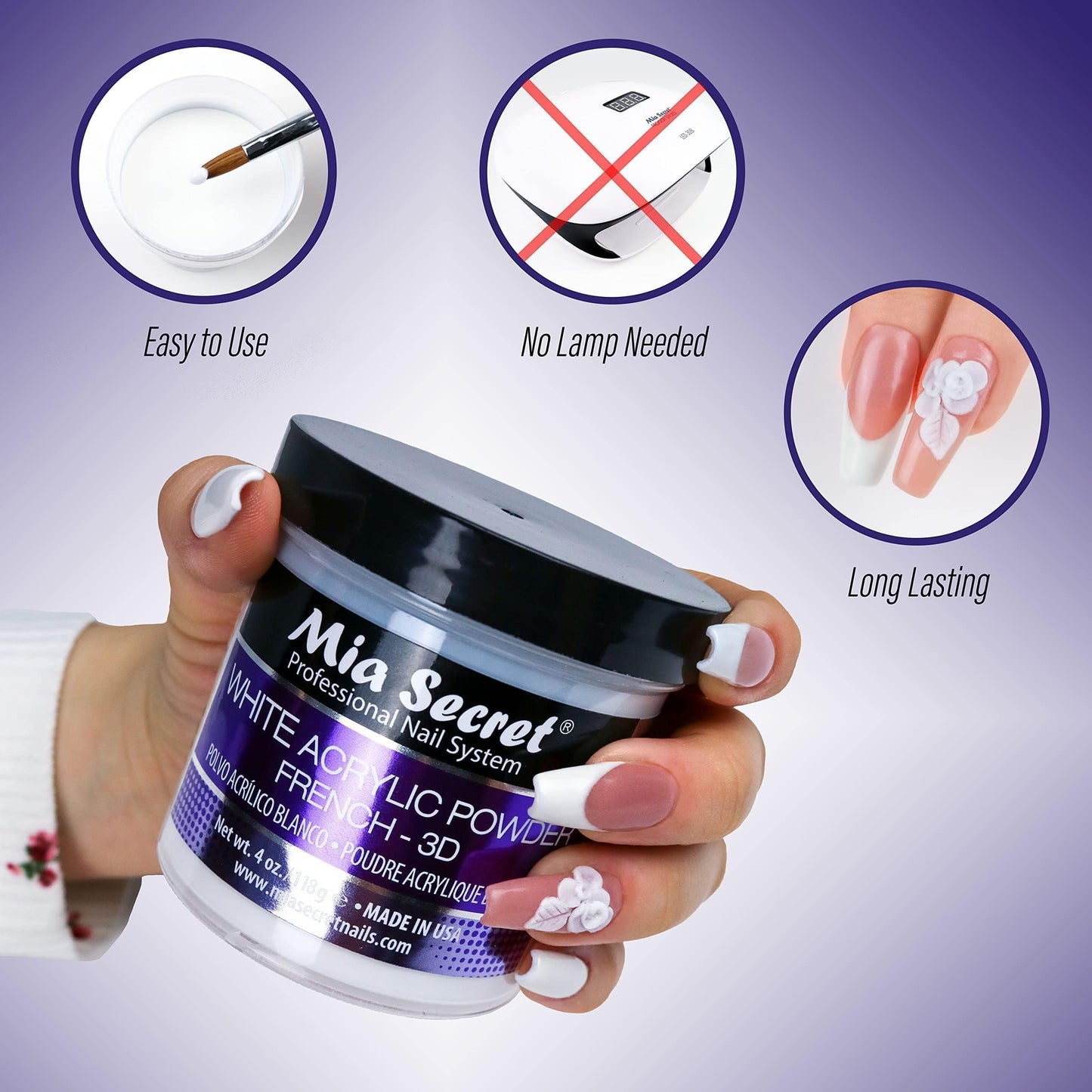 💖✨ Mia Secret® White Acrylic Powder French-3D 4oz | Blanco Puro Profesional ✨💖