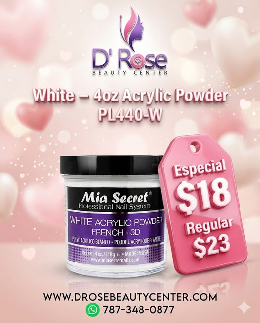 💖✨ Mia Secret® White Acrylic Powder French-3D 4oz | Blanco Puro Profesional ✨💖