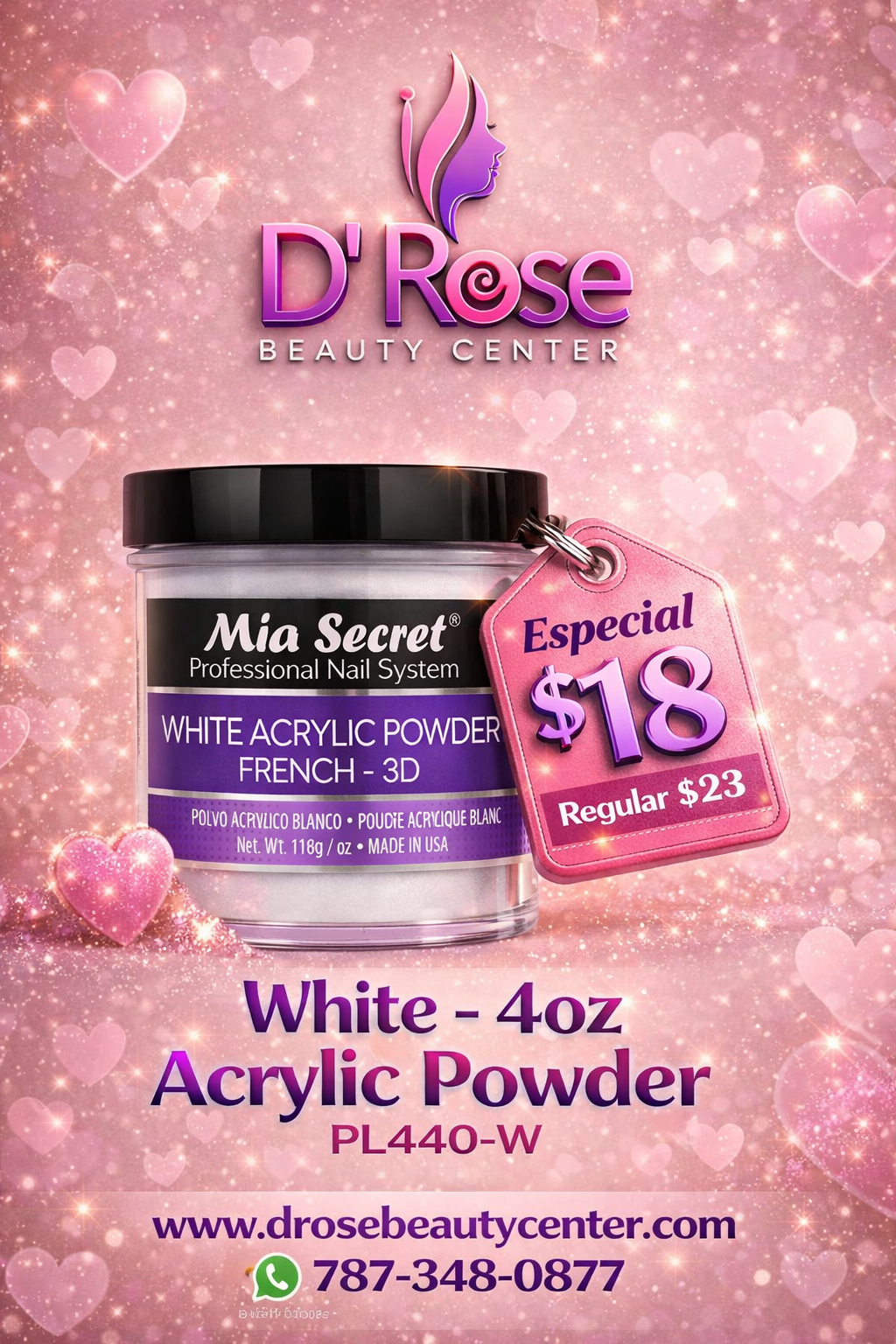 💖✨ Mia Secret® White Acrylic Powder French-3D 4oz | Blanco Puro Profesional ✨💖