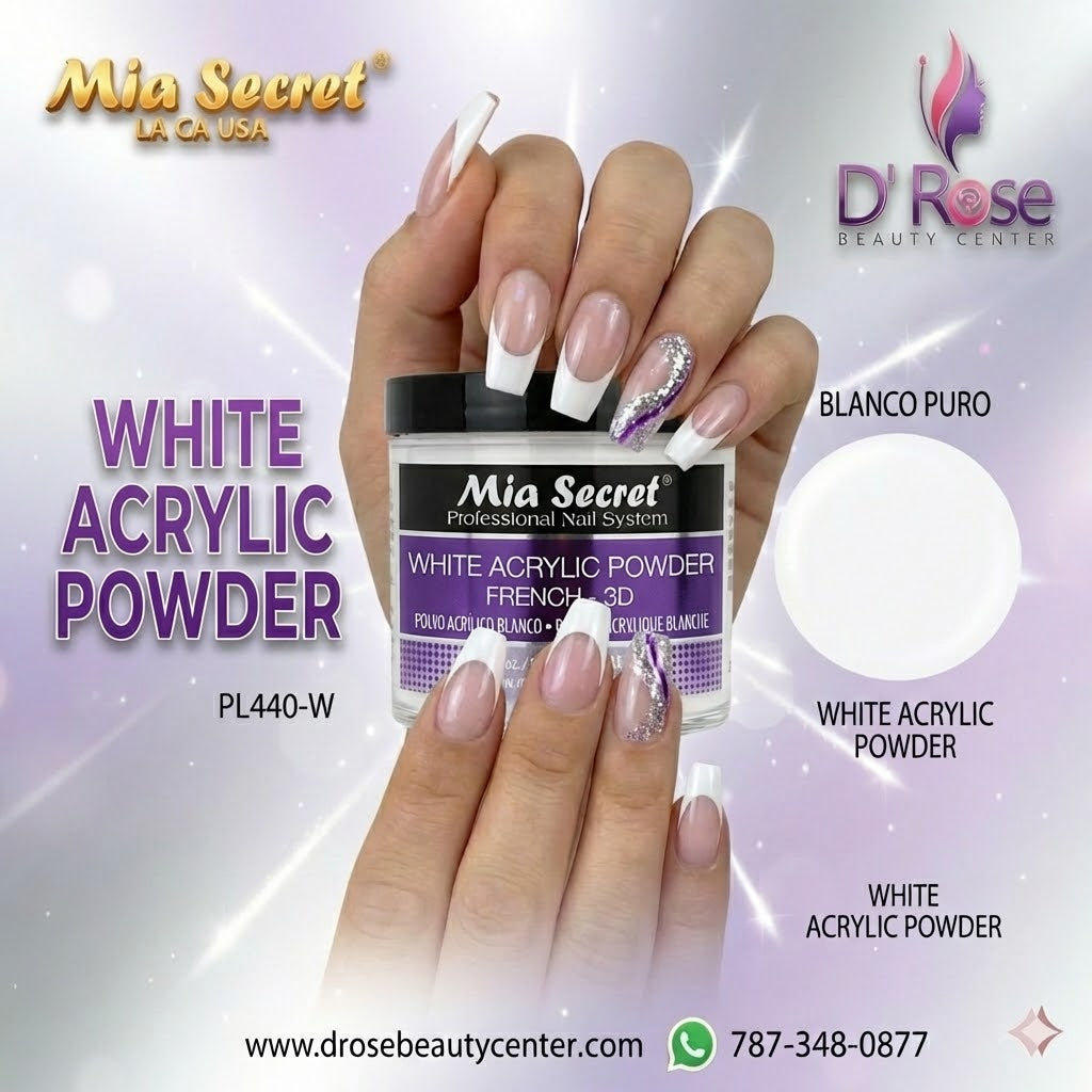 💖✨ Mia Secret® White Acrylic Powder French-3D 4oz | Blanco Puro Profesional ✨💖