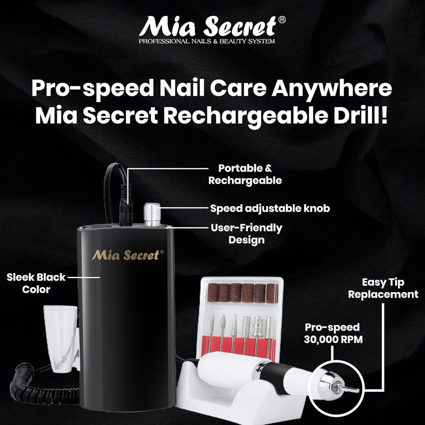 Mia Secret Pro-Speed Drill Recargable PRO-267 30,000 RPM | Pulidor Eléctrico Profesional