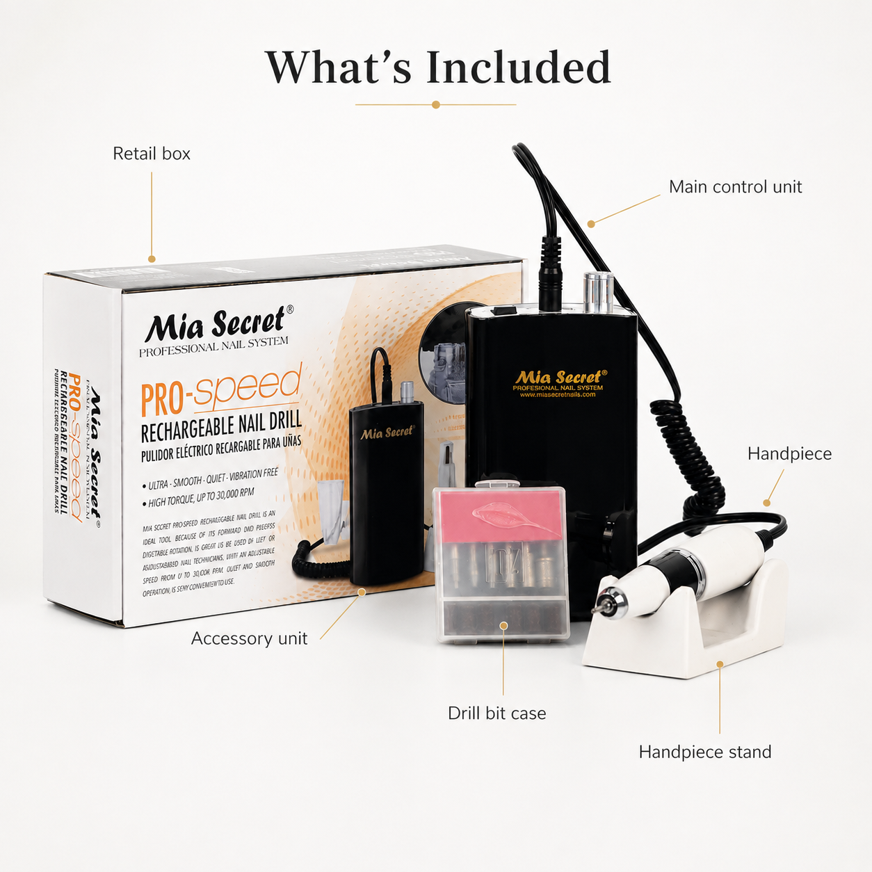 Mia Secret Pro-Speed PRO-267 – Pulidor Eléctrico Recargable Profesional 30,000 RPM