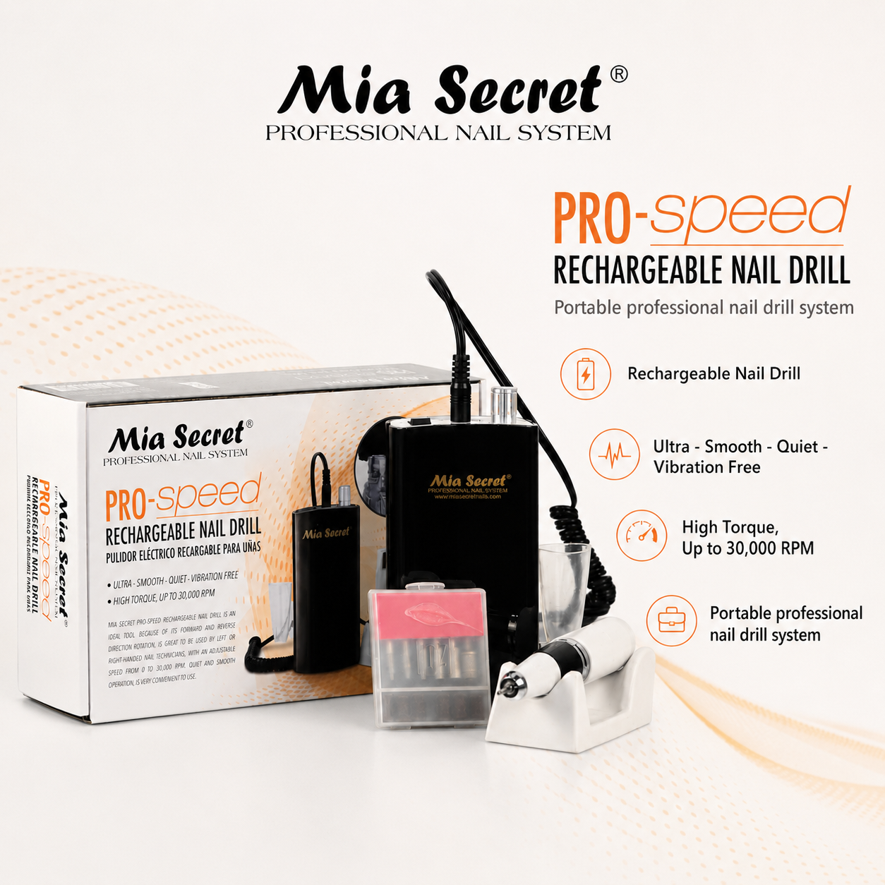 Mia Secret Pro-Speed PRO-267 – Pulidor Eléctrico Recargable Profesional 30,000 RPM