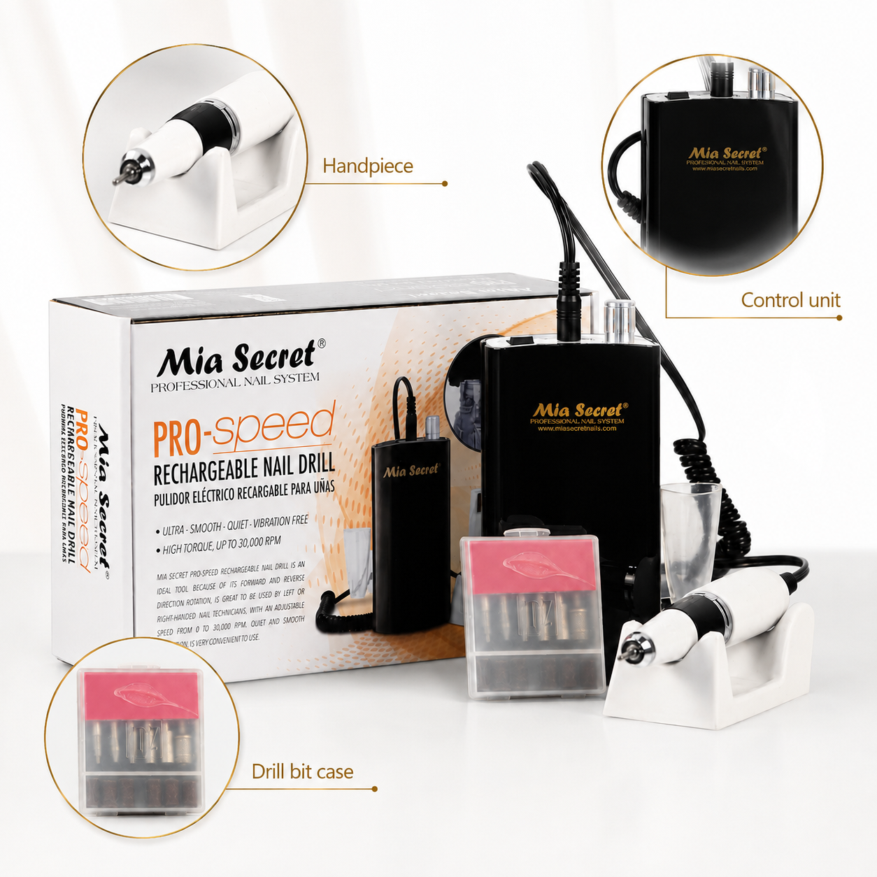 Mia Secret Pro-Speed PRO-267 – Pulidor Eléctrico Recargable Profesional 30,000 RPM
