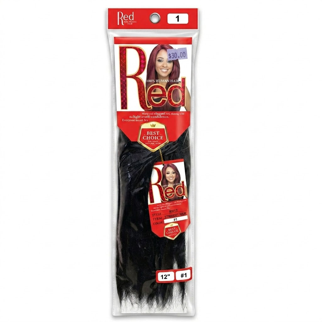 Red 100% Human Hair Straight Hair Color #1 12"