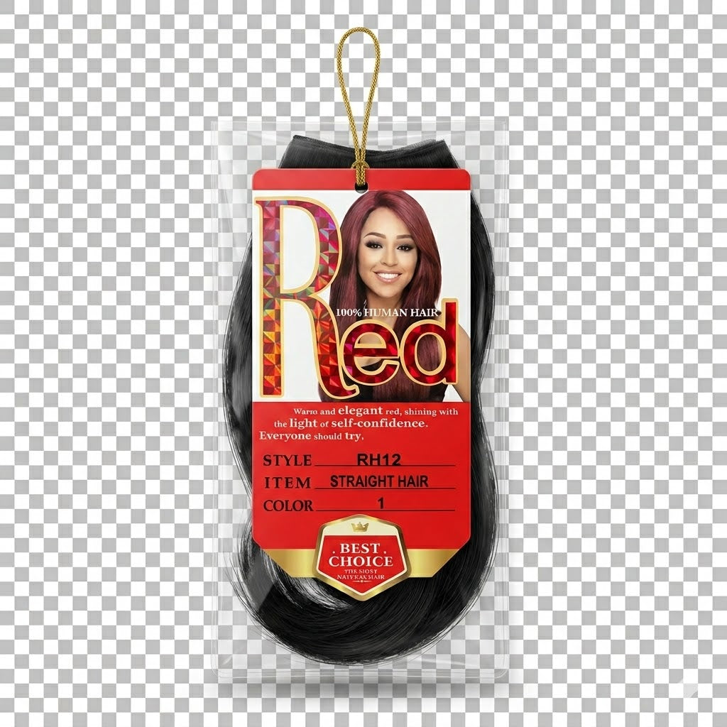 Red 100% Human Hair Straight Hair Color #1 12"