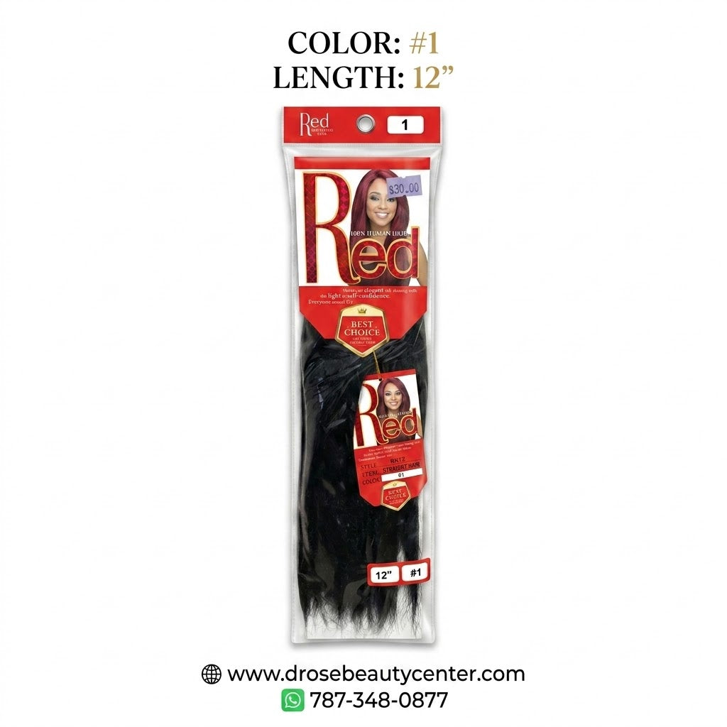 Red 100% Human Hair Straight Hair Color #1 12"
