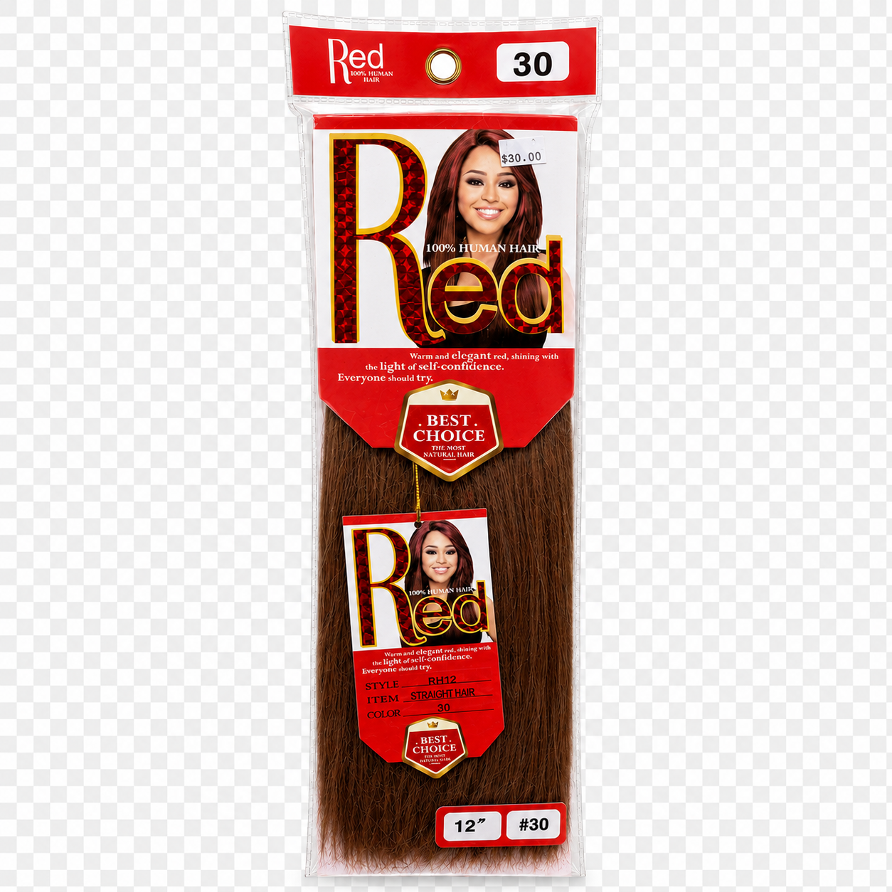 Red 100% Human Hair Straight Hair Color #30 12"