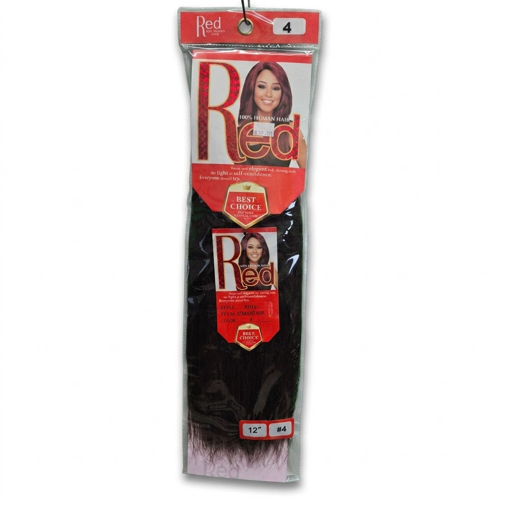 Red 100% Human Hair Straight Hair Color #4 12"