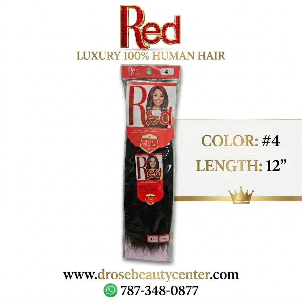 Red 100% Human Hair Straight Hair Color #4 12"