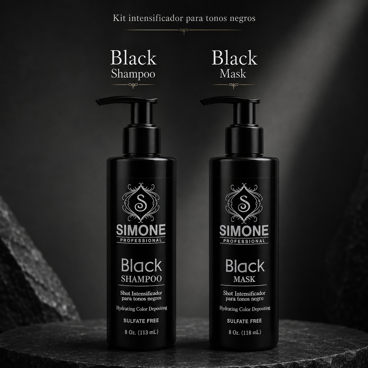 Simone Professional Black Care Kit 2 Piezas – Black Shampoo + Black Mask – SBK2