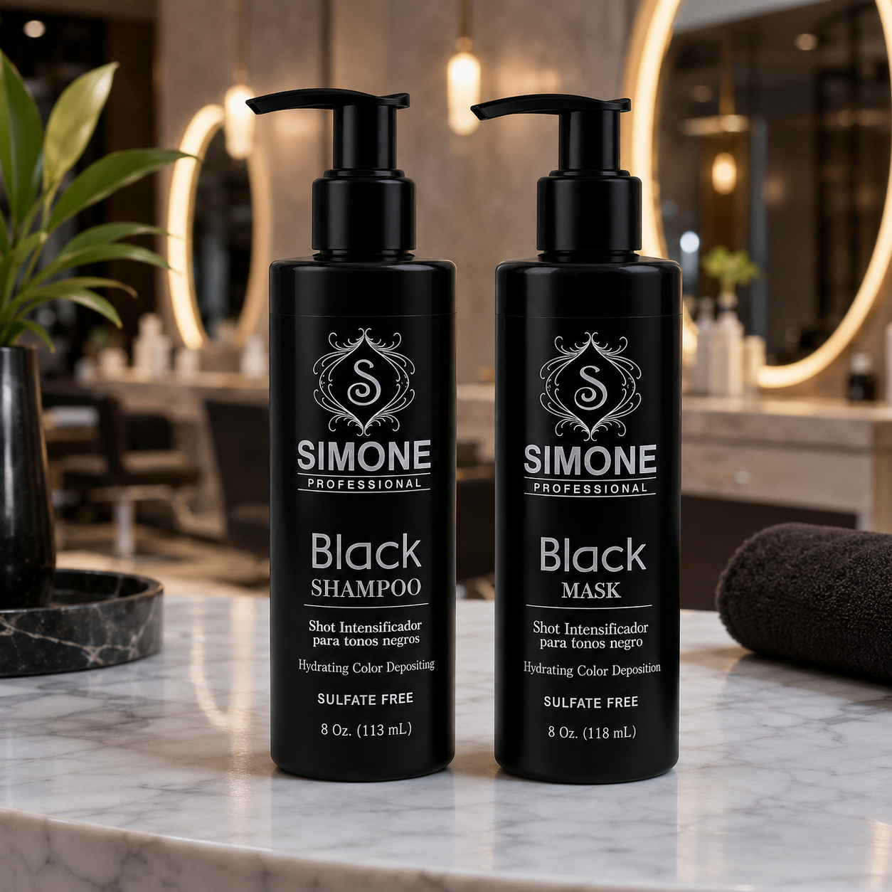Simone Professional Black Care Kit 2 Piezas – Black Shampoo + Black Mask – SBK2