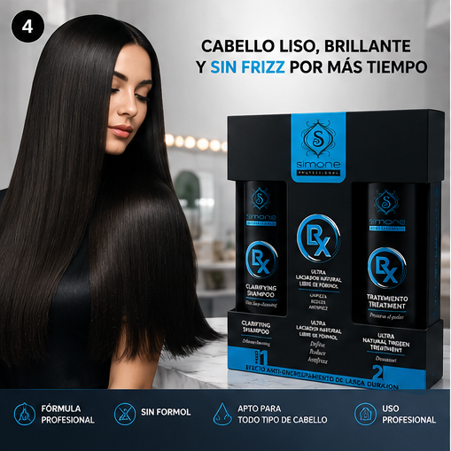 💙 Simone Professional RX Ultra Laciador Natural Kit 2 Pasos Libre de Formol SBKL5