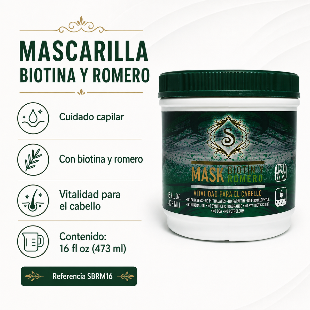 Simone Professional Mascarilla Biotina y Romero 16 oz SBRM16