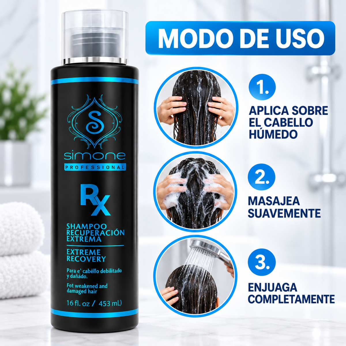 Simone Professional Botox Rx Shampoo Recuperación Extrema 16 oz – SBSH16