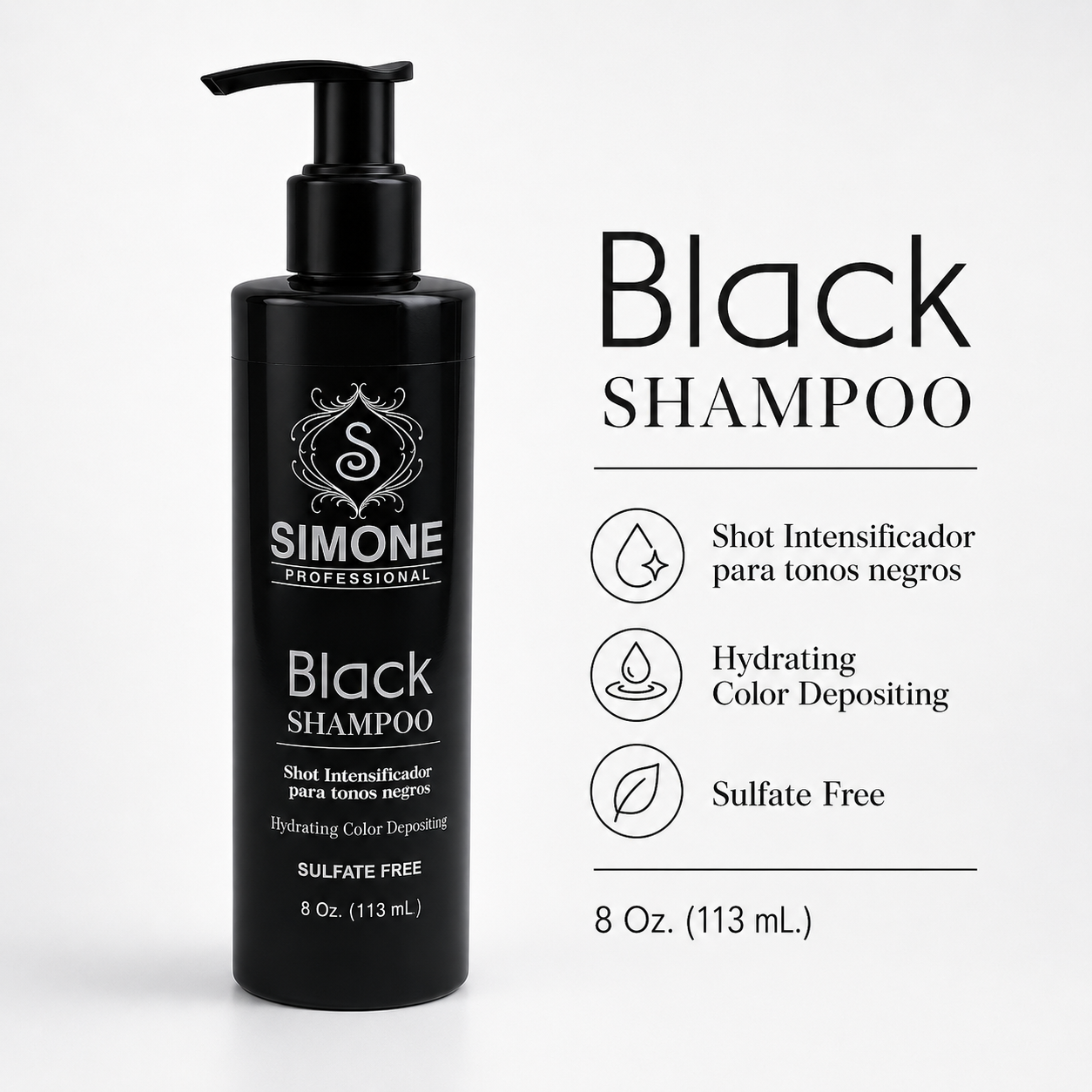 Simone Professional Black Shampoo 8 Oz. (113 mL) – Intensificador para Tonos Negros
