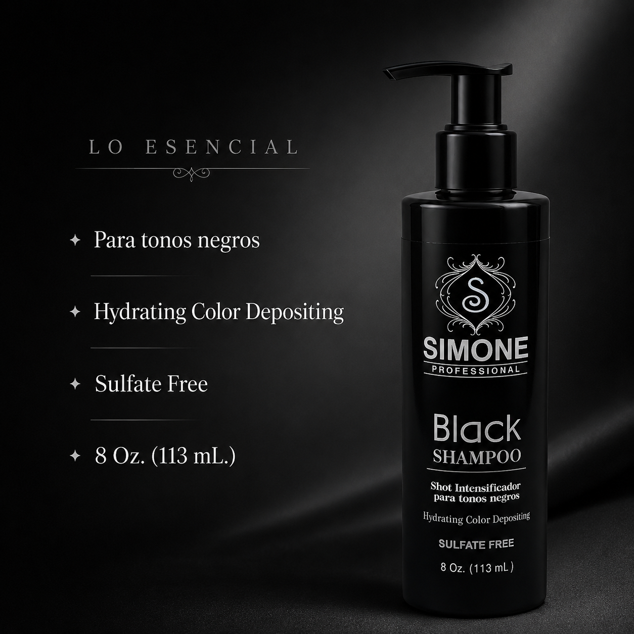 Simone Professional Black Shampoo 8 Oz. (113 mL) – Intensificador para Tonos Negros