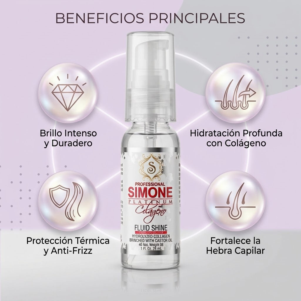 💎 Simone Professional Colágeno Gotas de Brillo Fluid Shine SCGB1 1 oz