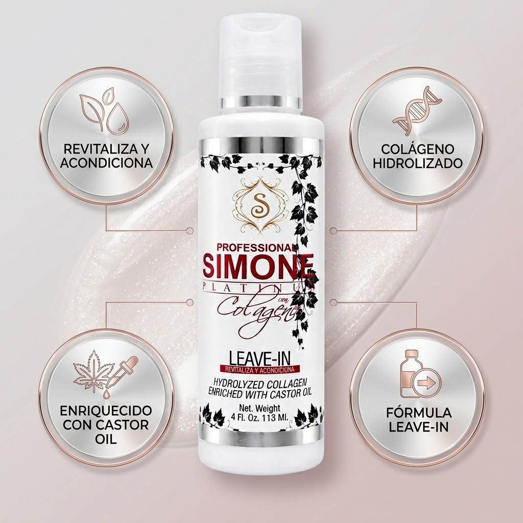 Simone Professional Platinum Leave-In Colágeno y Aceite de Ricino 4 oz SCLI4