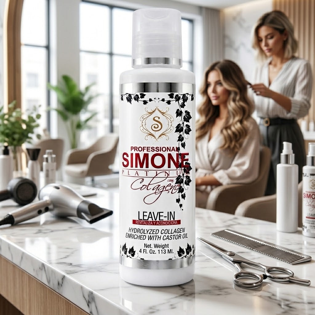 Simone Professional Platinum Leave-In Colágeno y Aceite de Ricino 4 oz SCLI4