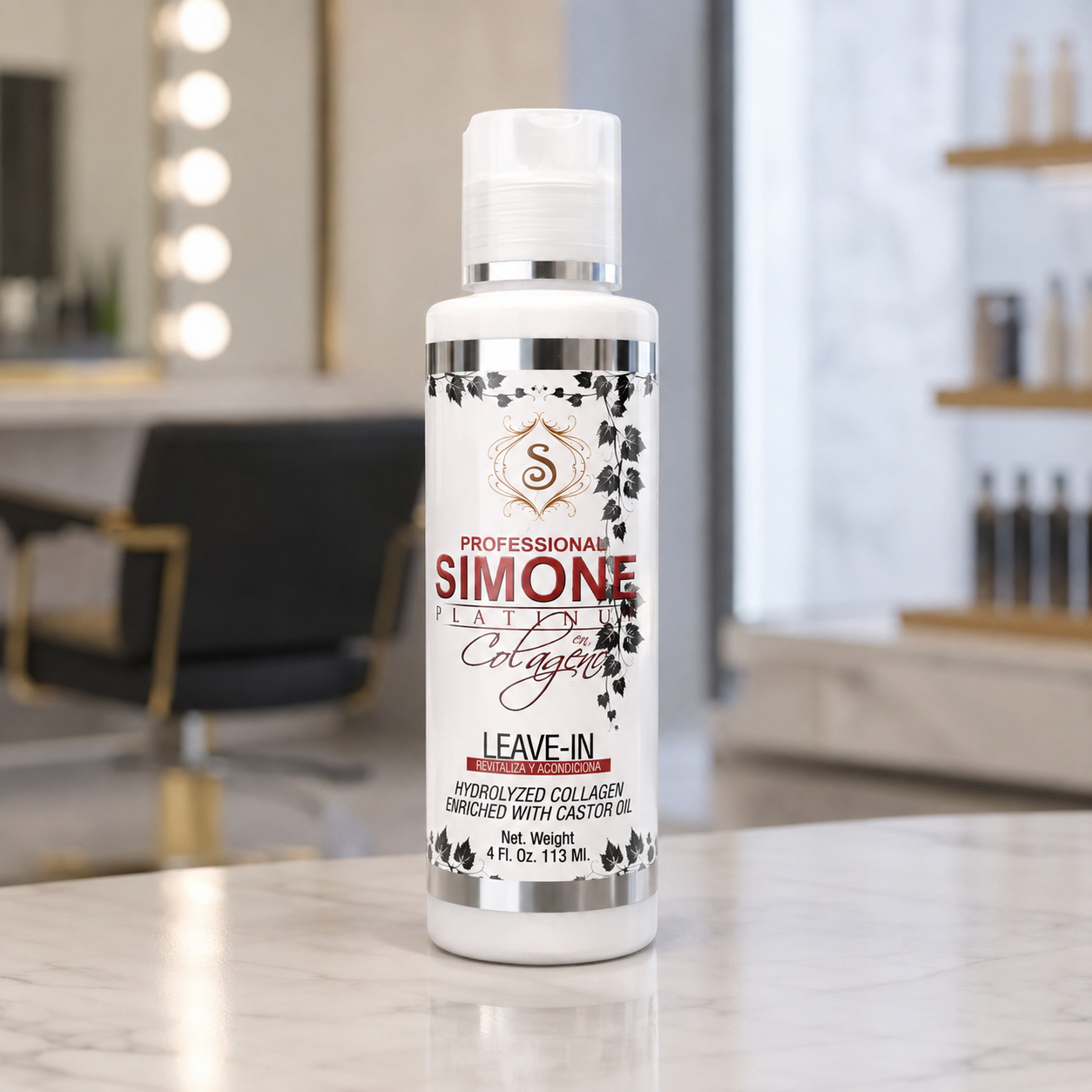 Simone Professional Platinum Leave-In Colágeno y Aceite de Ricino 4 oz SCLI4