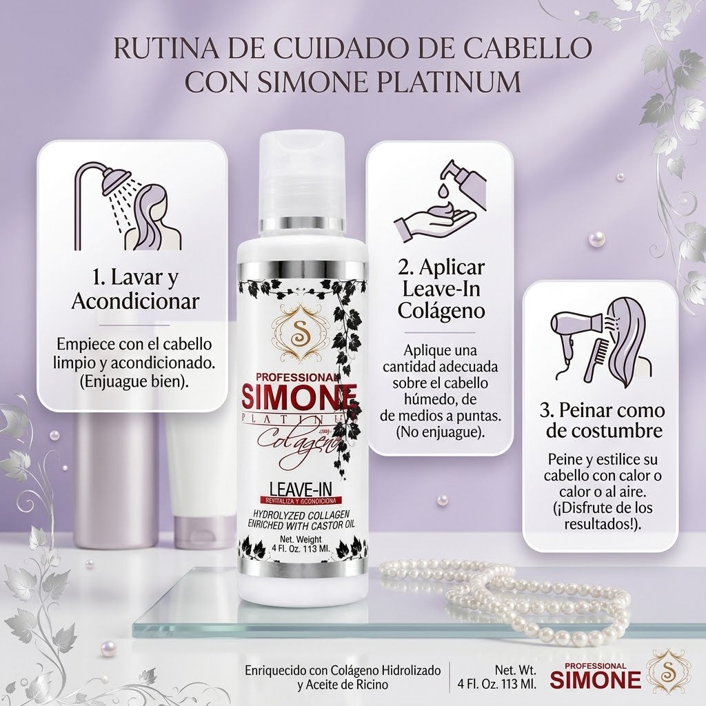 Simone Professional Platinum Leave-In Colágeno y Aceite de Ricino 4 oz SCLI4