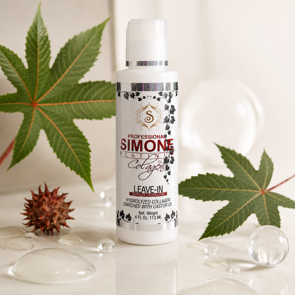 Simone Professional Platinum Leave-In Colágeno y Aceite de Ricino 4 oz SCLI4