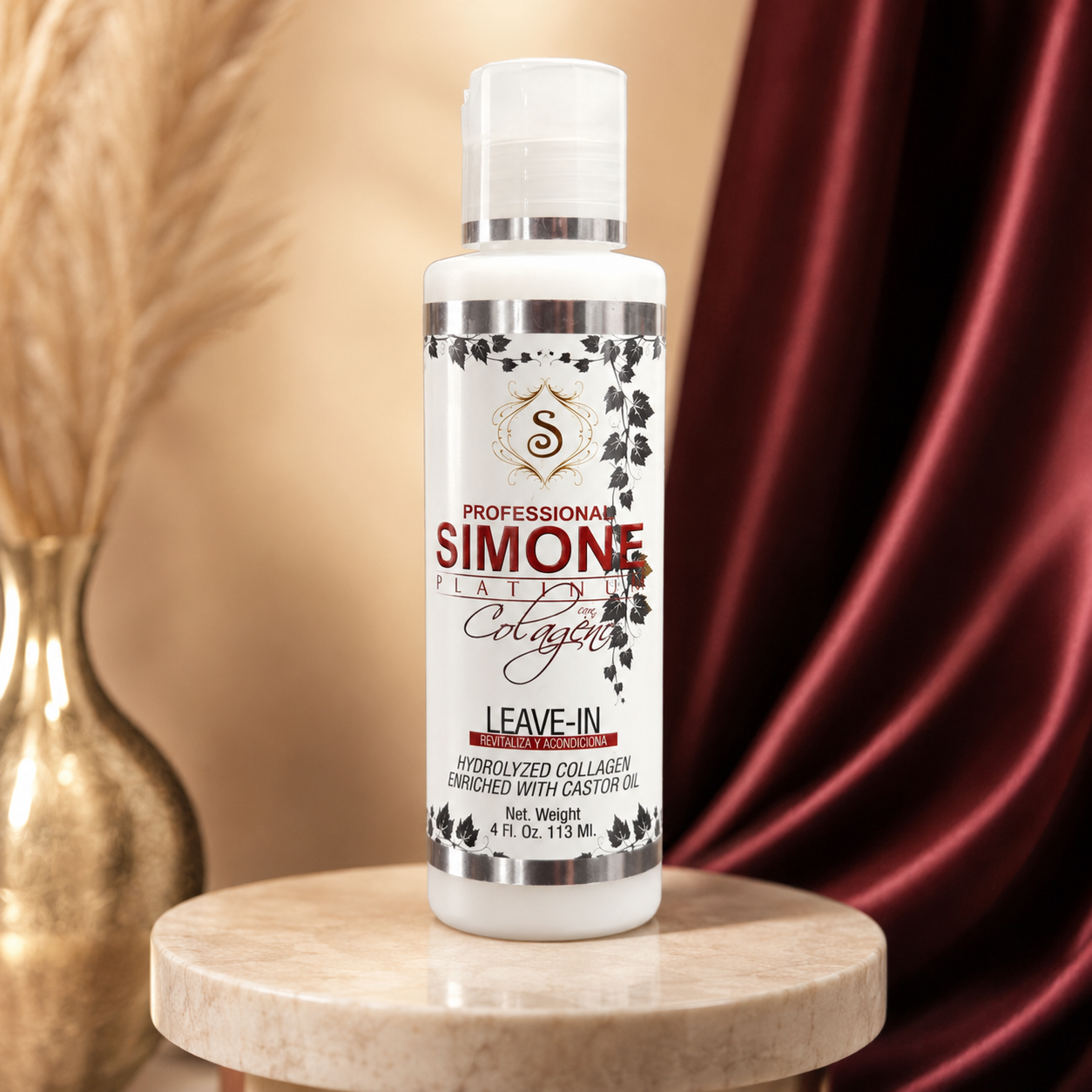 Simone Professional Platinum Leave-In Colágeno y Aceite de Ricino 4 oz SCLI4