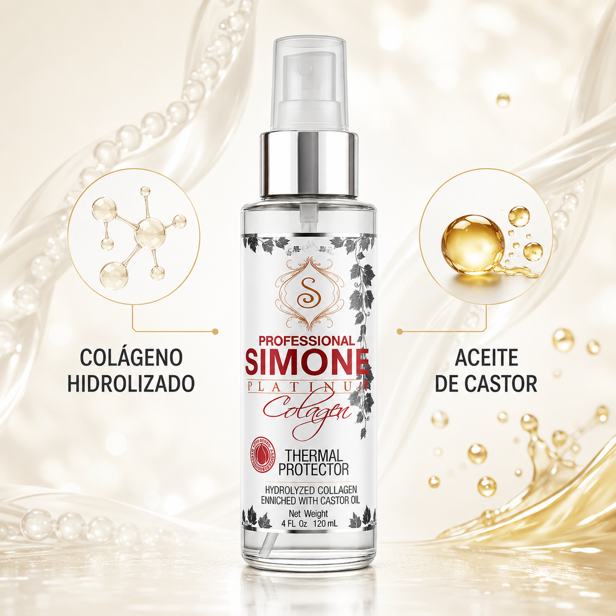 Simone Professional Platinum Collagen Laceador Protector Térmico 4 oz SCLT4