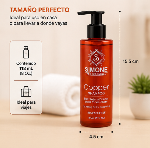 Simone Professional Copper Shampoo 8 oz (118 mL) | Shampoo Intensificador para Tonos Cobre