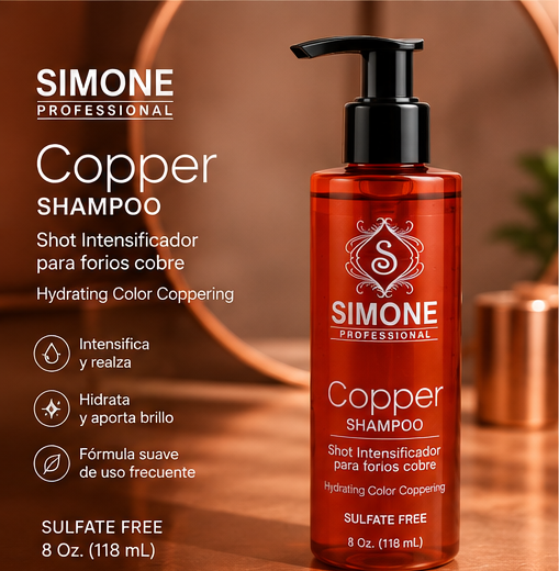 Simone Professional Copper Shampoo 8 oz (118 mL) | Shampoo Intensificador para Tonos Cobre