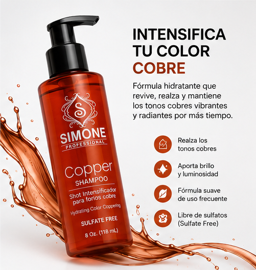 Simone Professional Copper Shampoo 8 oz (118 mL) | Shampoo Intensificador para Tonos Cobre