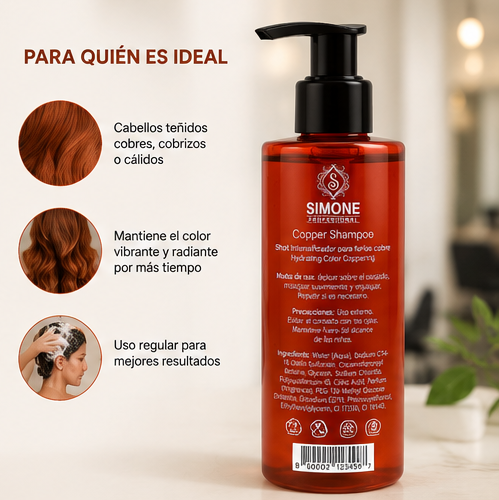 Simone Professional Copper Shampoo 8 oz (118 mL) | Shampoo Intensificador para Tonos Cobre