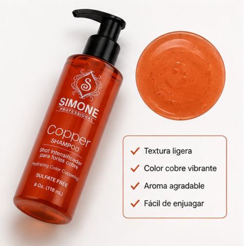 Simone Professional Copper Shampoo 8 oz (118 mL) | Shampoo Intensificador para Tonos Cobre