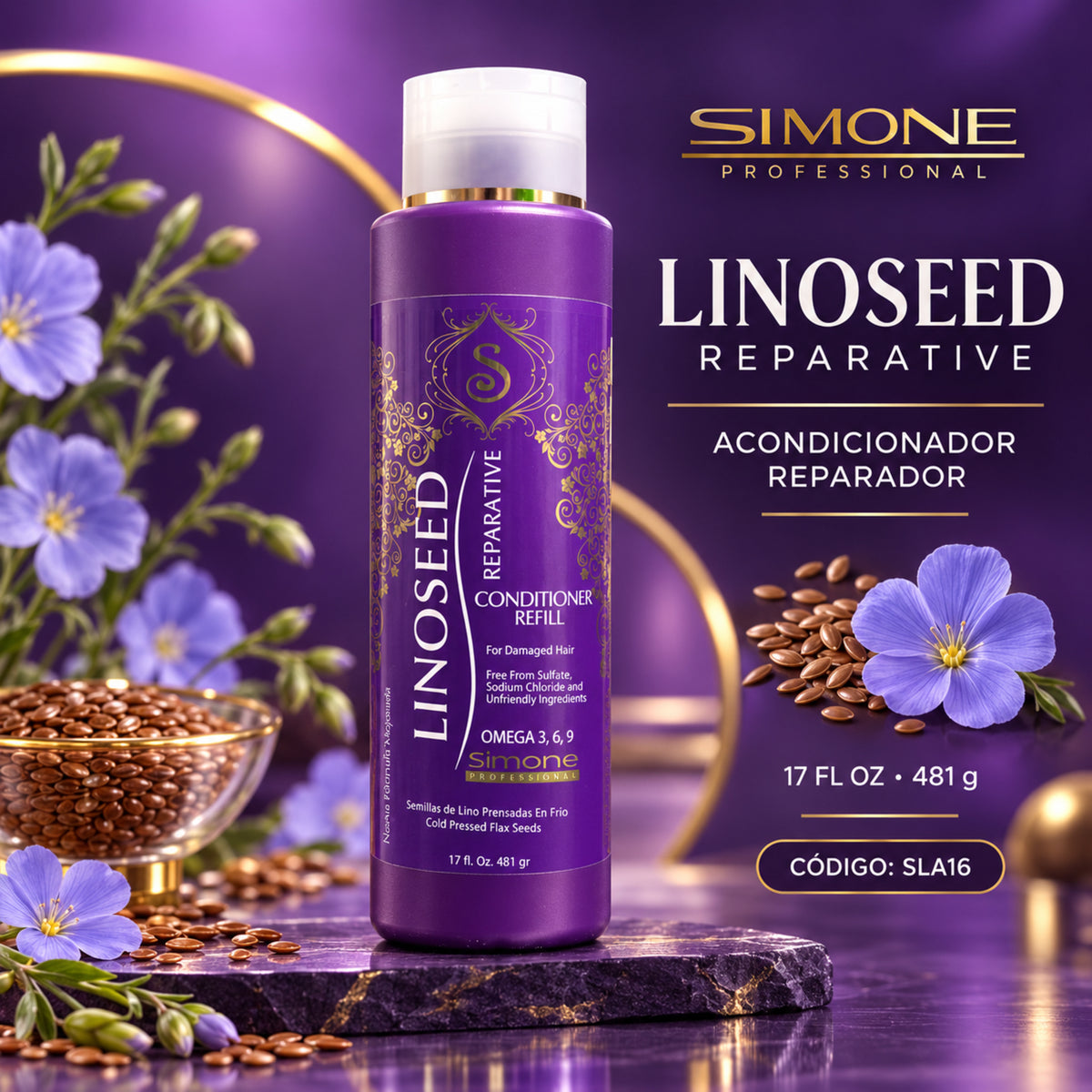 Simone Professional Linoseed Reparative Acondicionador Reparador 17 oz SLA16