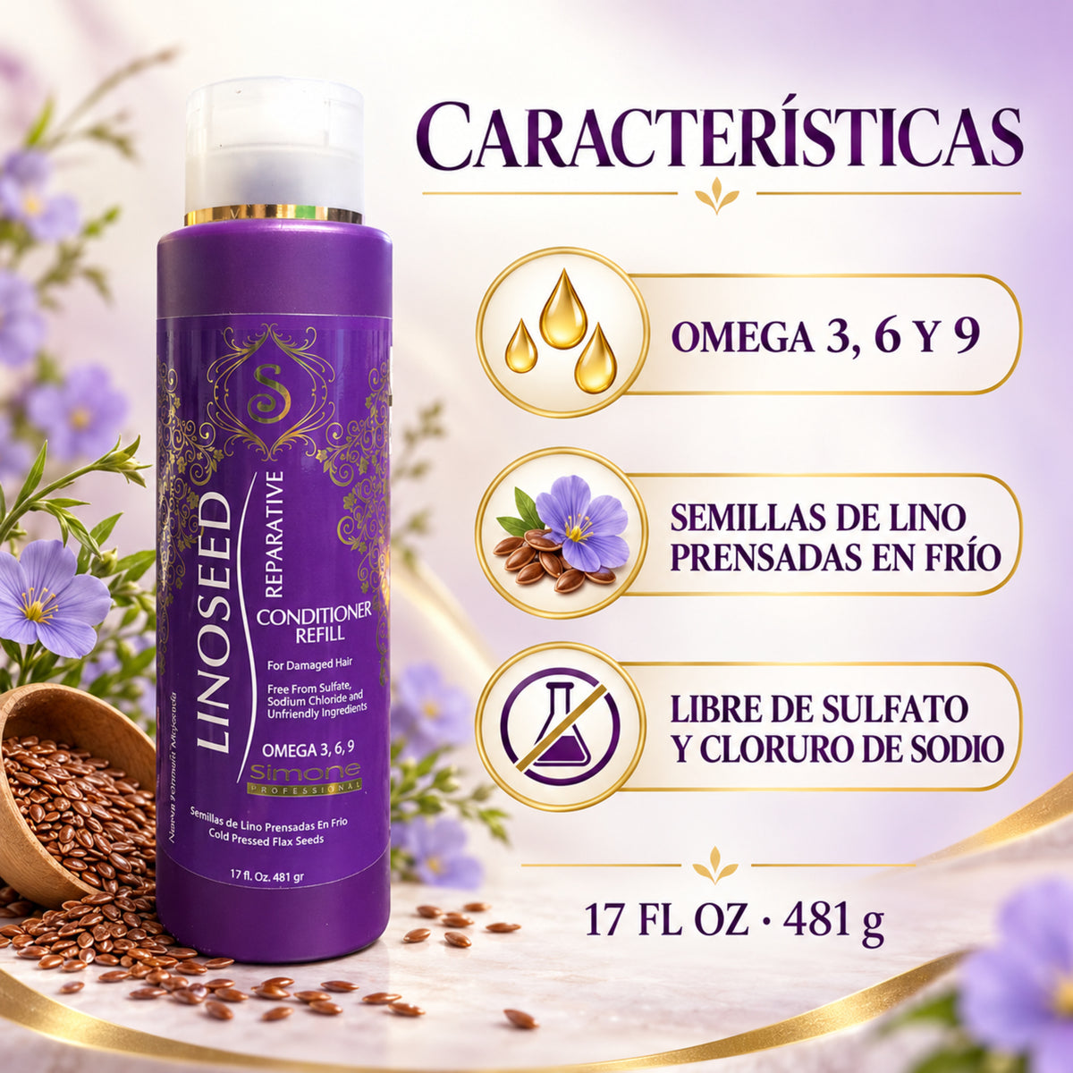 Simone Professional Linoseed Reparative Acondicionador Reparador 17 oz SLA16