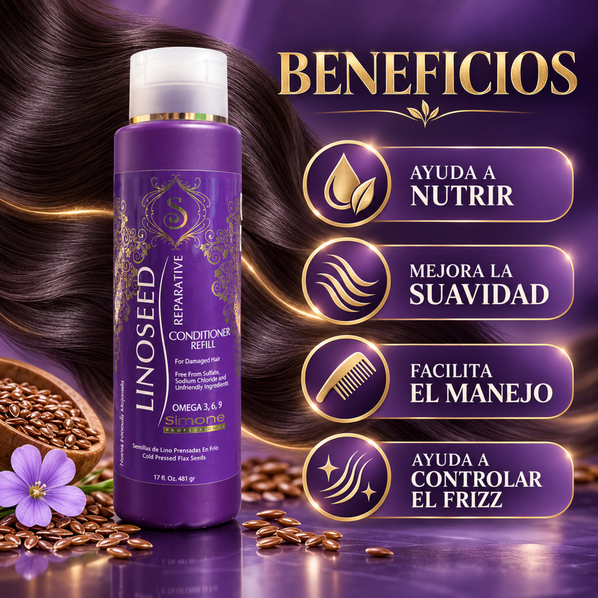 Simone Professional Linoseed Reparative Acondicionador Reparador 17 oz SLA16