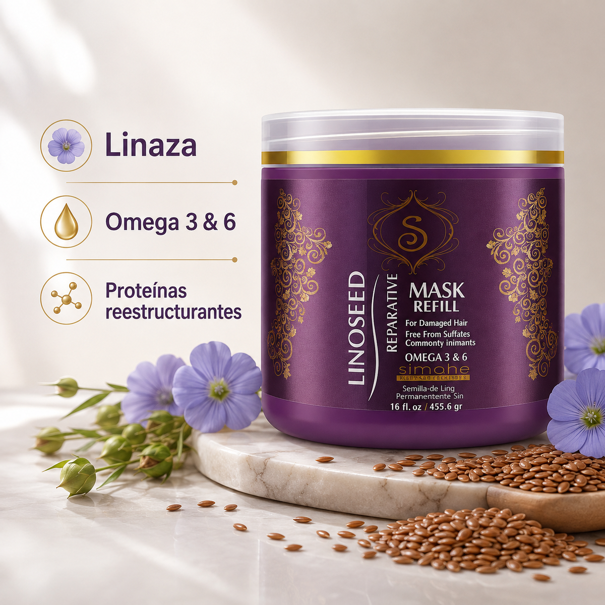 SIMONE Professional Linoseeds Mascarilla Reparadora 16oz SLM16