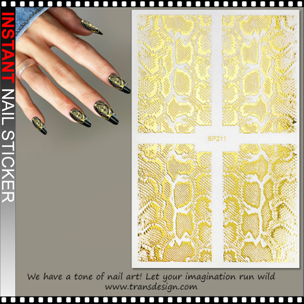 Tiebeauty Nail Art Sticker SP211 Decoración Dorada Efecto Serpiente para Uñas