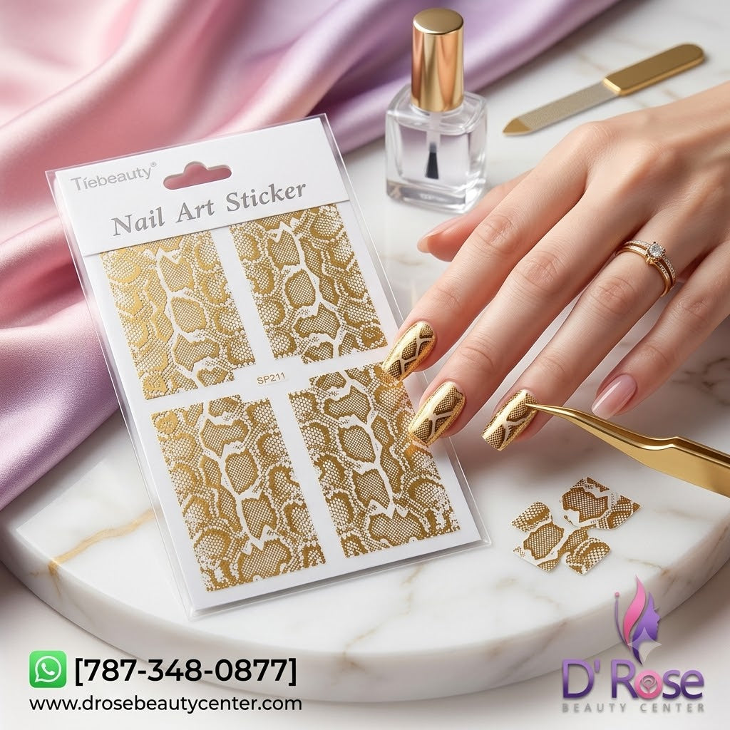 Tiebeauty Nail Art Sticker SP211 Decoración Dorada Efecto Serpiente para Uñas