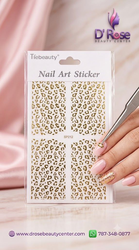 Tiebeauty Nail Art Stickers Dorados Efecto Leopardo para Uñas SP212