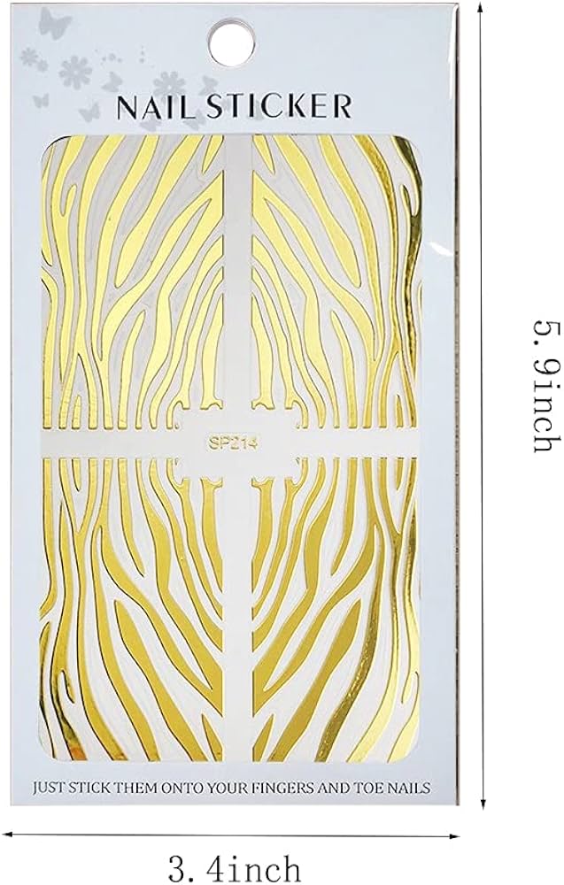 Tiebeauty Nail Art Stickers Dorados Efecto Cebra para Uñas SP214