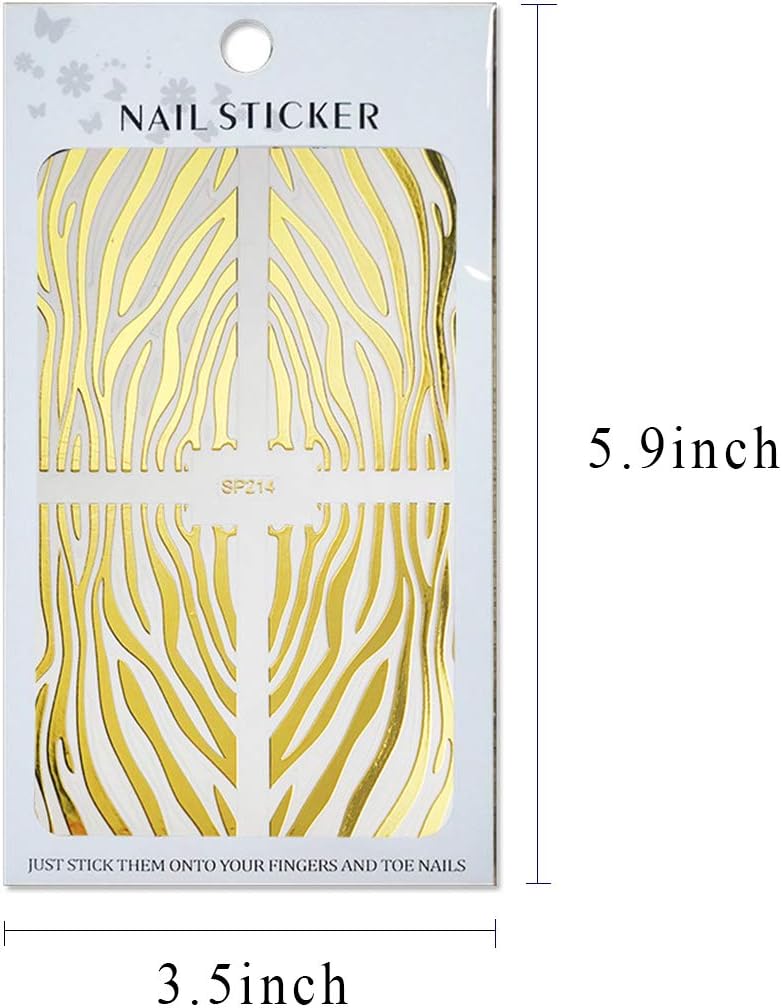 Tiebeauty Nail Art Stickers Dorados Efecto Cebra para Uñas SP214